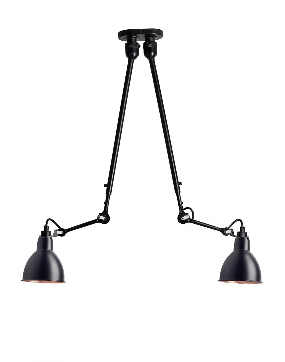 Lampe Gras 302 Double Ceiling Light Black Shade With Copper Interior