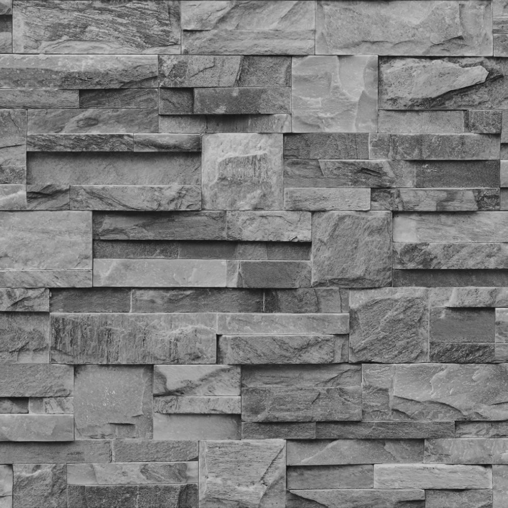 Muriva Slate Stone Effect Wallpaper, Slate Charcoal