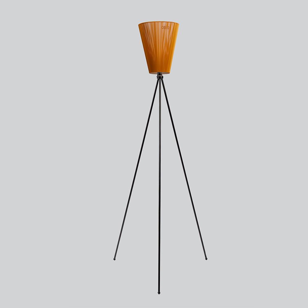 Oslo Wood Floor Lamp Matt Black Caramel