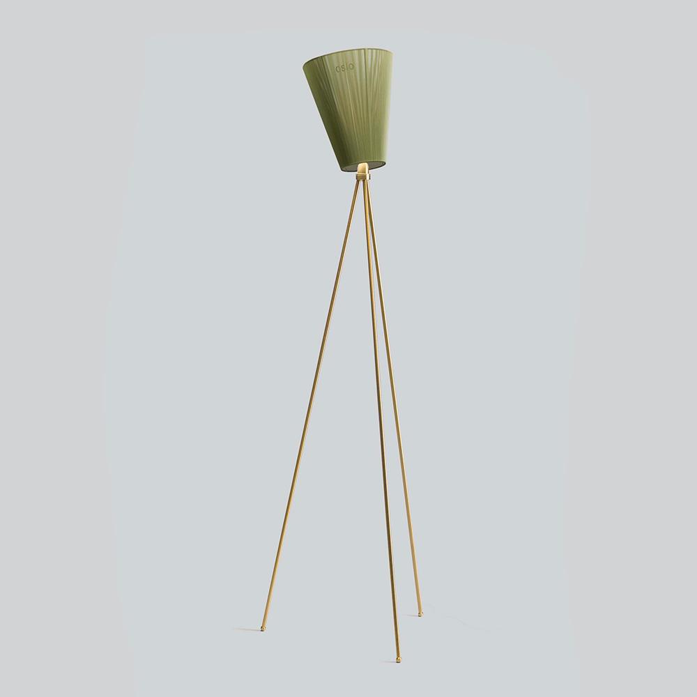 Oslo Wood Floor Lamp Gold Olive Green