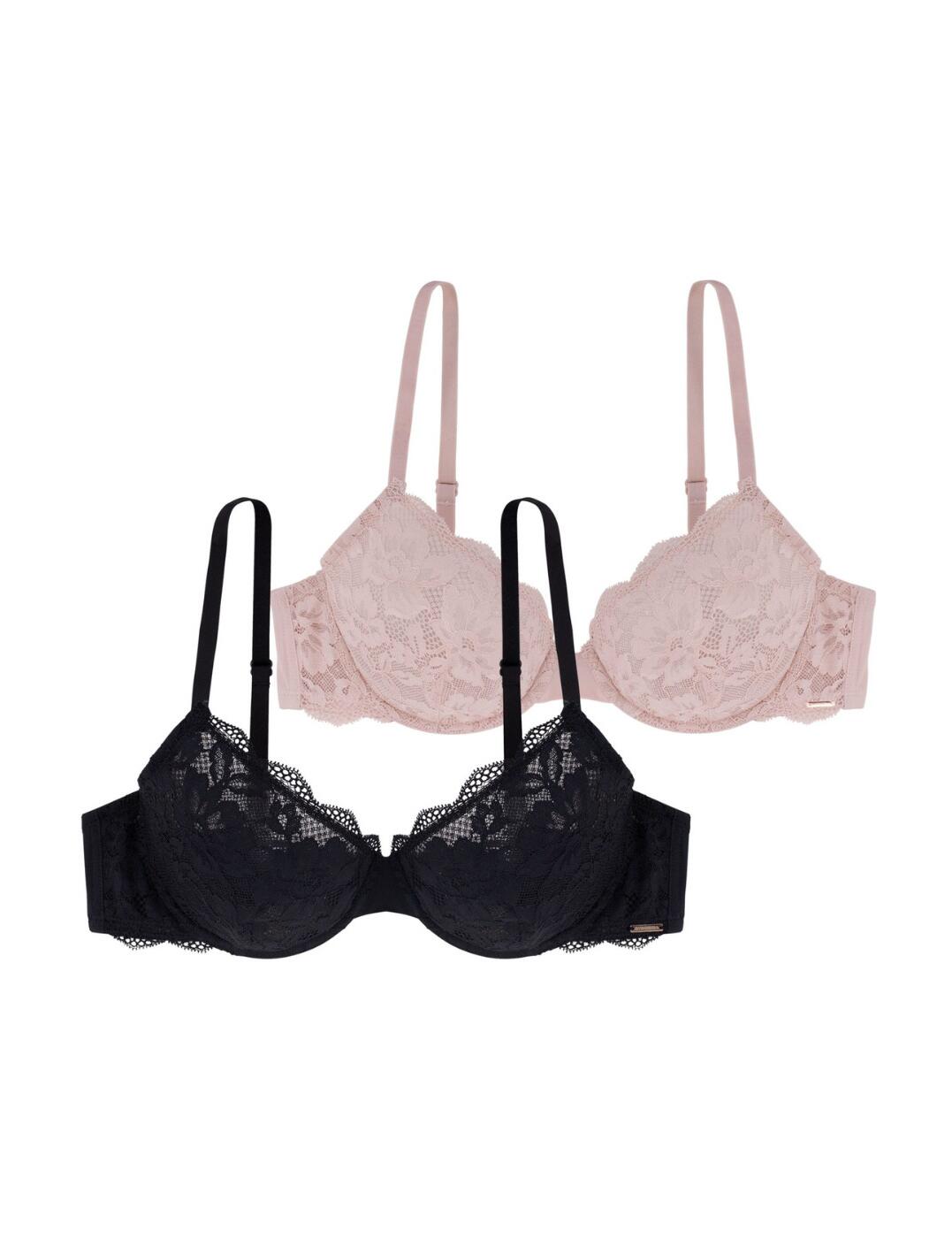 Step up your lingerie essentials with the Dorina Rosa bra 2-pack! With a classic and timeless design, these bras offer 3/4 cup coverage and are constructed with an underwire for optimal support. The all-over floral lace design adds a touch of femininity while providing the perfect plunge neckline for everyday wear. Not to mention, these bras are non-padded for a more natural shape and feel. Plus, the adjustable shoulder straps and hook and eye closure ensure the perfect fit and keep you comfortable all day long.  Bra 2 pack Plunging neckline 3/4 cup coverage Underwired for support Non-padded for natural shape All-over floral lace design Adjustable shoulder straps Hook and eye closure Country of origin: China Composition: 90% Polyamide &pipe; 10% Elastane Listed in UK sizes  62787-108198-1435770 D001682LA084 Plunge Bra