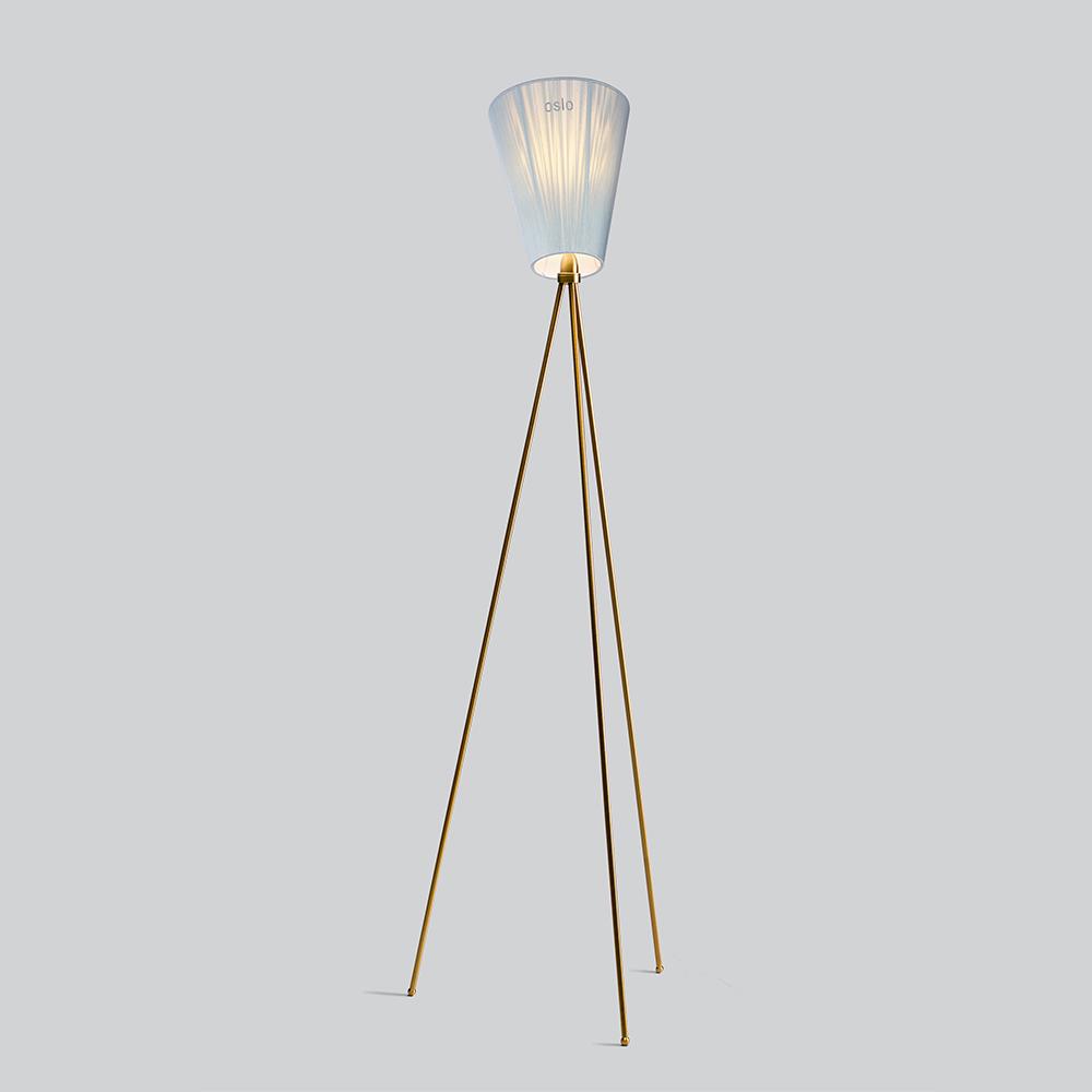 Oslo Wood Floor Lamp Gold Light Blue