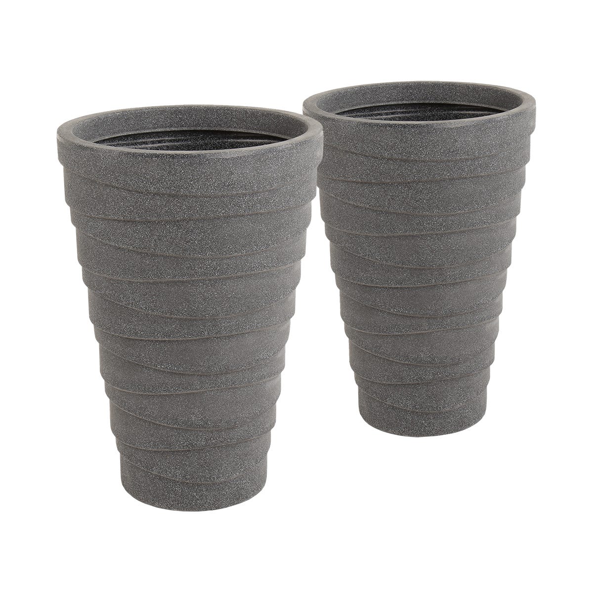 Charles Bentley Pair Of Tall Trojan Round Charcoal Planters Dia 38cm