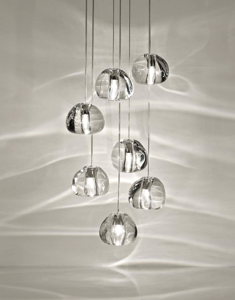 Terzani Mizu Pendant 3 7 Pieces 5 Clear Brushed Nickel Canopy Designer Pendant Lighting