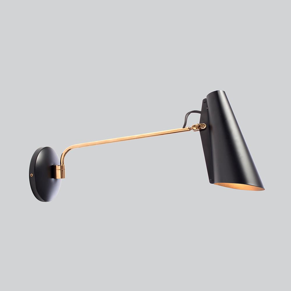 Birdy Wall Light Birdy Long Black Brass Arm