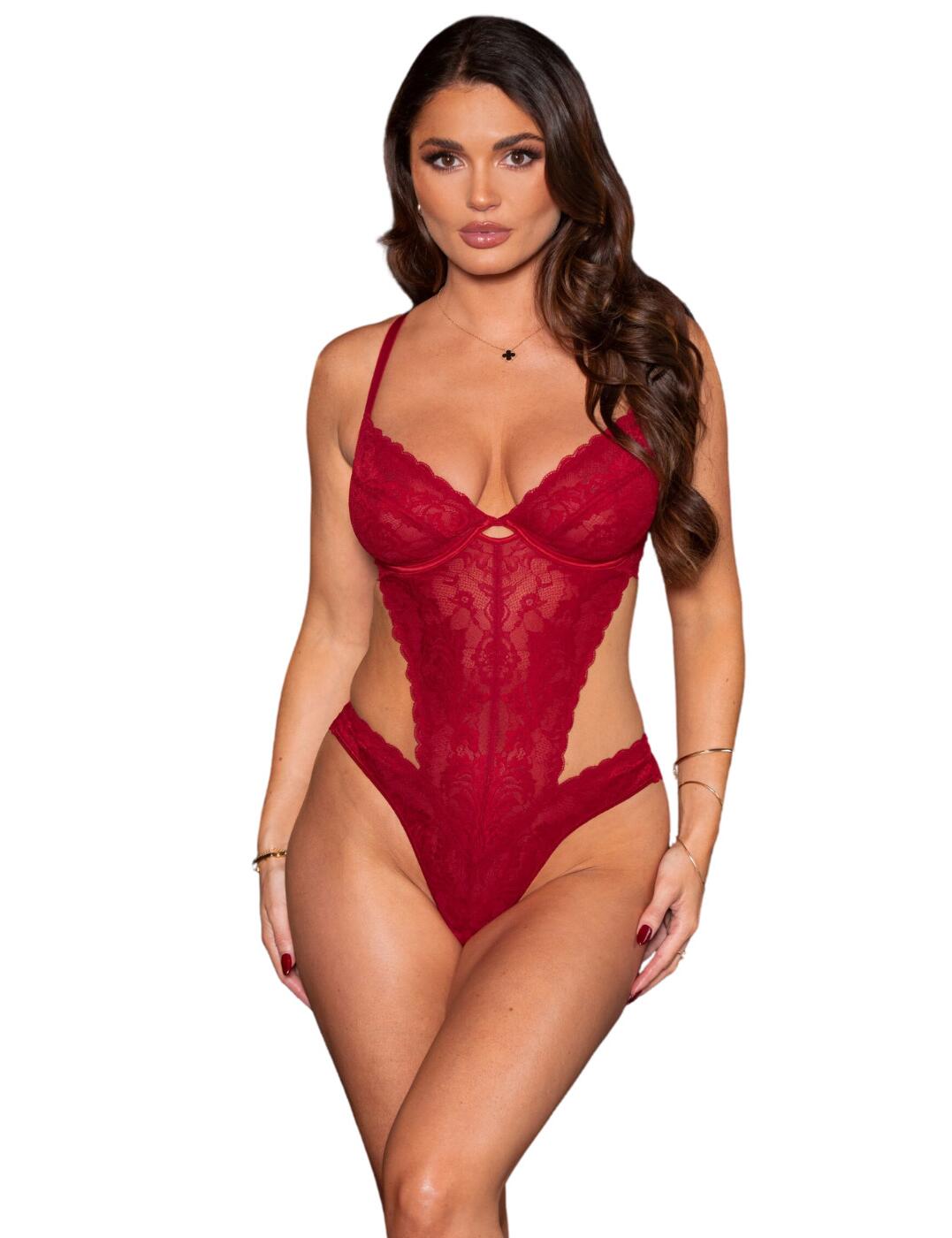 Unleash your sensual self with the Pour Moi For Your Eyes Only underwired crotchless body. This piece is crafted with lace with a deep plunging neckline, strategically placed underwire, and non-padded support cups for maximum comfort. Enjoy how the leg cuts provide a flattering silhouette with super high and cheeky minimal rear coverage. Get ready to turn up the heat in your lingerie drawer with this stunning crotchless number. Plus, the keyhole detail and caged strap design further add to this alluring piece. You can easily adjust the shoulder straps and hook and eye fastenings to fit your body perfectly.