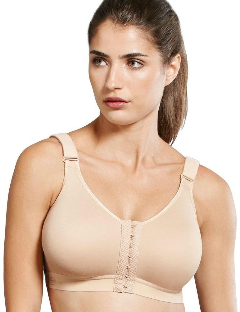 A good sports bra is a must when working out, and this front closure sports bra from the Frontline Open range by Anita Active is just that. This bra sports a classic yet chic design which is truly timeless. This sports bra is non-wired for maximum comfort, so you won't have to worry about any wires digging in when you're working out. The seamlessly pre-shaped cups offer great shape and comfort, making this a perfect gym buddy. This bra has hook and eye closures at the front, making it extra easy to open and close. The straps are fully adjustable with velcro, for a truly unique fit.  Classic, chic style Non-wired for maximum comfort Seamless pre-shaped cups Hook and eye closures at the front Fully adjustable straps with velcro Composition: 40% Nylon &pipe; 25% Polyester &pipe; 20% Elastane &pipe; 15% Cotton Listed in UK sizes  46169-84786-1131021 5523  Firm Control Sports Bra