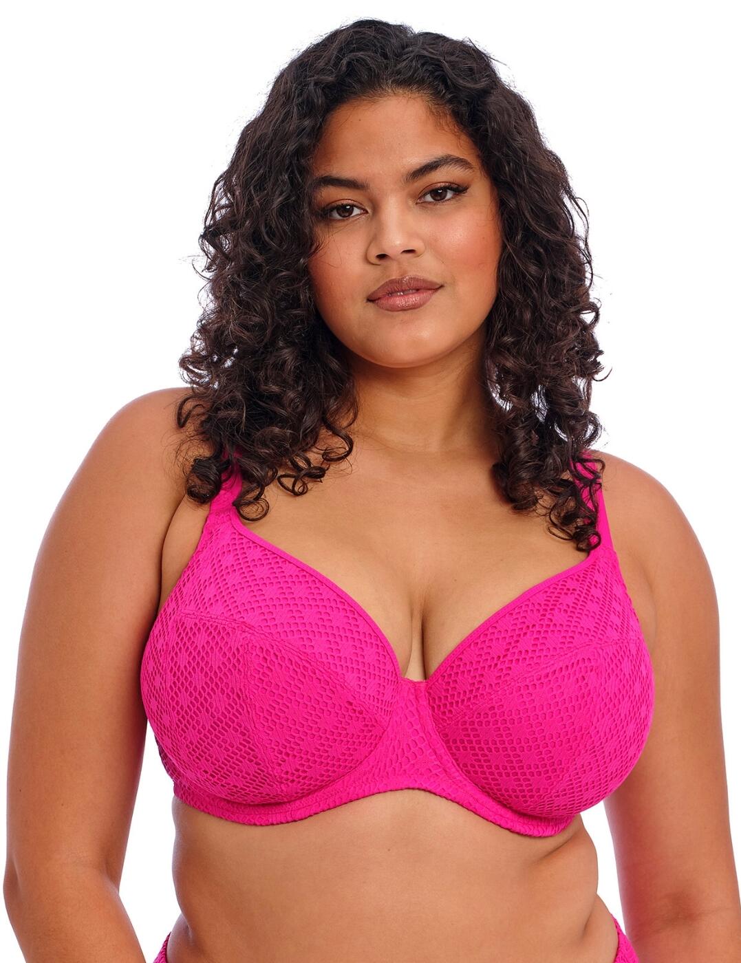 Get yourself beach-ready with the new Elomi Bazaruto plunge bikini top! This stylish bikini top is sure to make you feel confident and stylish on your next vacation. Crafted from crochet fabric, this gorgeous boho-chic swimsuit top gives you coverage and comfort while also looking great. Get support from the underwired design without having to sacrifice comfort thanks to its non-padded construction. Modesties ensured with an opaque lining, plus a powernet back lining ensures that your style never feels insecure. You can adjust the shoulder straps as you please to make sure they fit perfectly, and a classic back clasp ensures that your look never falters. And if you’re looking for a complete look, why not finish your ensemble with one of the matching coordinates?  Plunge bikini top Cut from crochet fabric Underwired for support Non-padded for comfort Opaque lining for modesty Powernet back lining Adjustable shoulder straps Classic back clasp Matching coordinates available Country of origin: Sri Lanka Composition: 87% Polyamide &pipe; 13% Elastane Listed in UK sizes  61945-107203-1419128 800602 Plunge Bikini Top