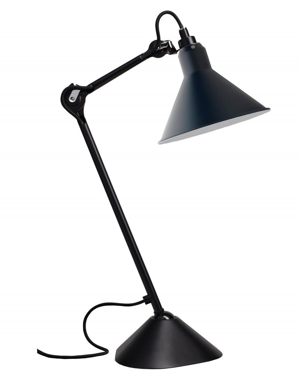 Lampe Gras 205 Table Lamp Satin Black Arm Blue Shade Conic