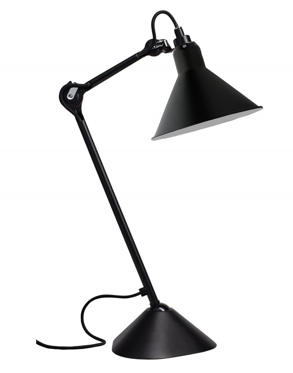 Lampe Gras 205 Table Lamp Satin Black Arm Black Shade Conic