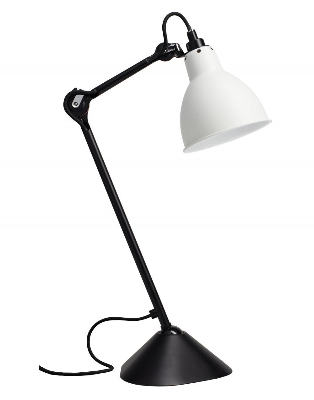 Lampe Gras 205 Table Lamp Satin Black Arm White Shade Round