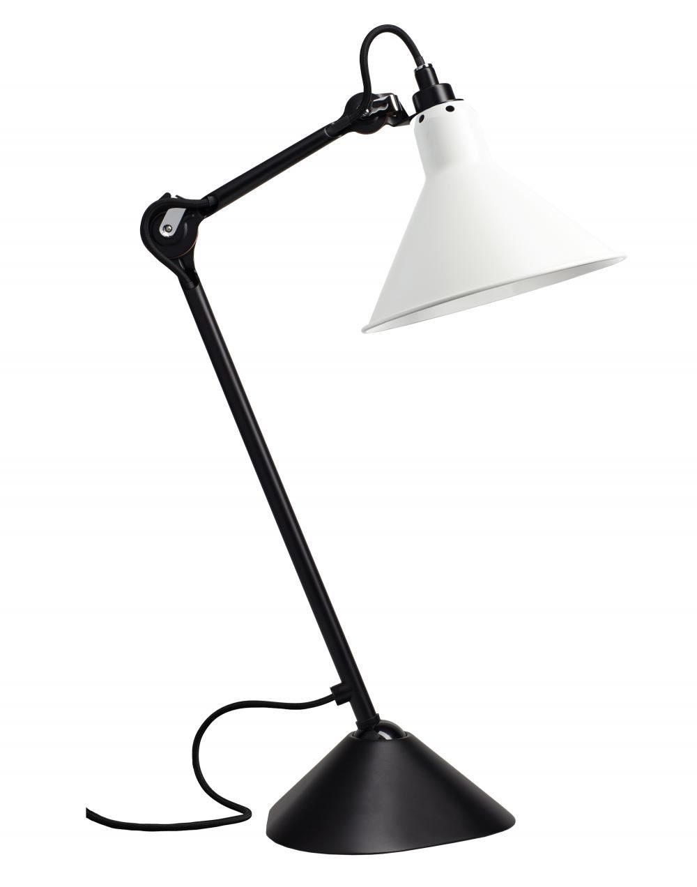 Lampe Gras 205 Table Lamp Satin Black Arm White Shade Conic