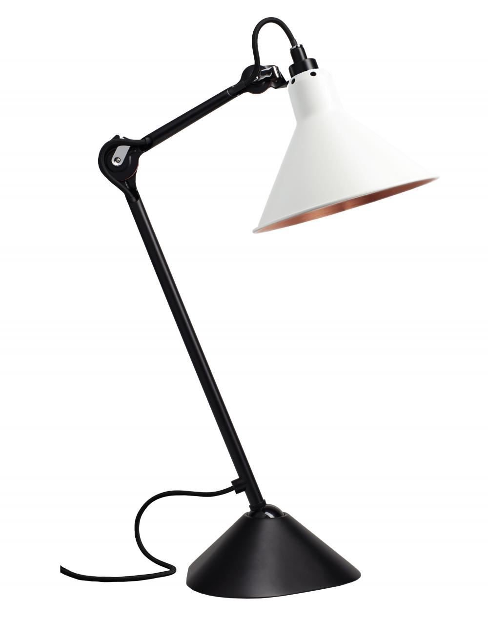 Lampe Gras 205 Table Lamp Satin Black Arm White Shade With Copper Interior Conic