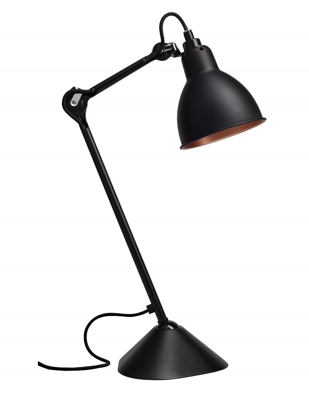 Lampe Gras 205 Table Lamp Satin Black Arm Black Shade With Copper Interior Round