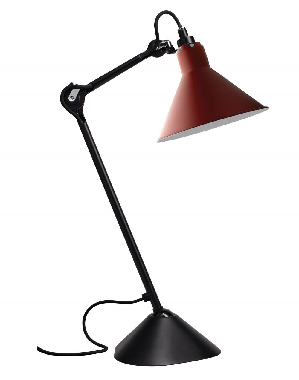 Lampe Gras 205 Table Lamp Satin Black Arm Red Shade Conic