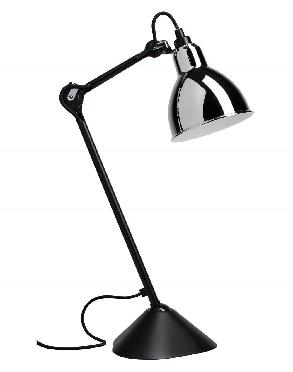 Lampe Gras 205 Table Lamp Satin Black Arm Chrome Shade Round