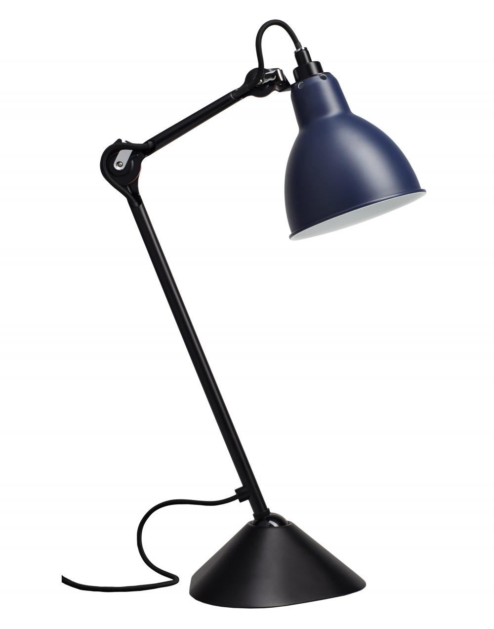 Lampe Gras 205 Table Lamp Satin Black Arm Blue Shade Round