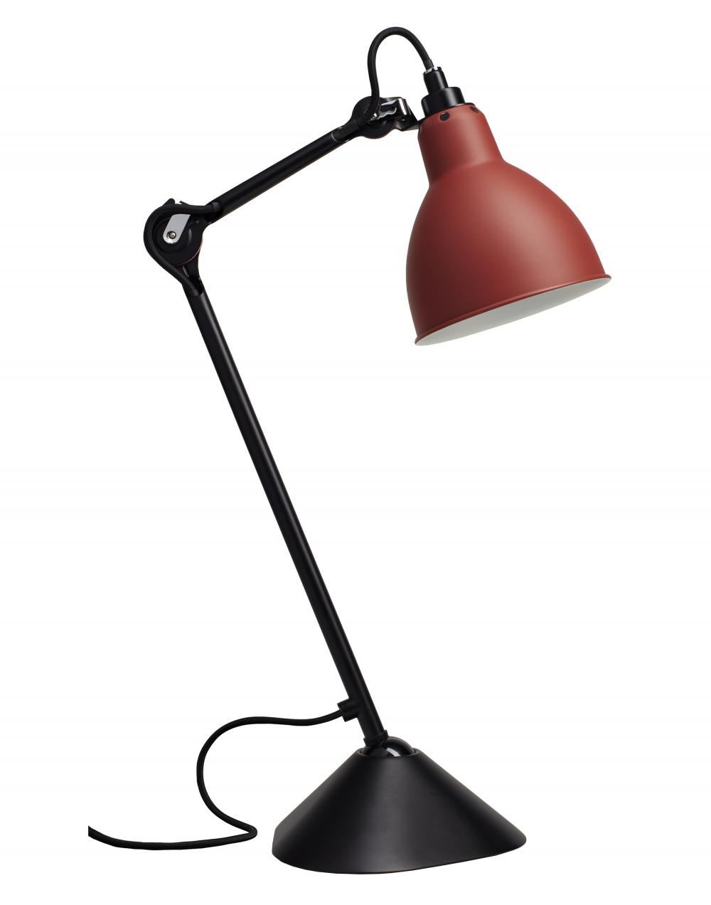 Lampe Gras 205 Table Lamp Satin Black Arm Red Shade Round