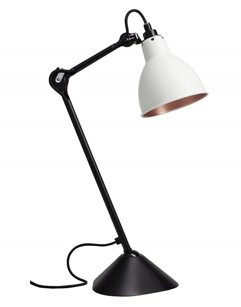 Lampe Gras 205 Table Lamp Satin Black Arm White Shade With Copper Interior Round