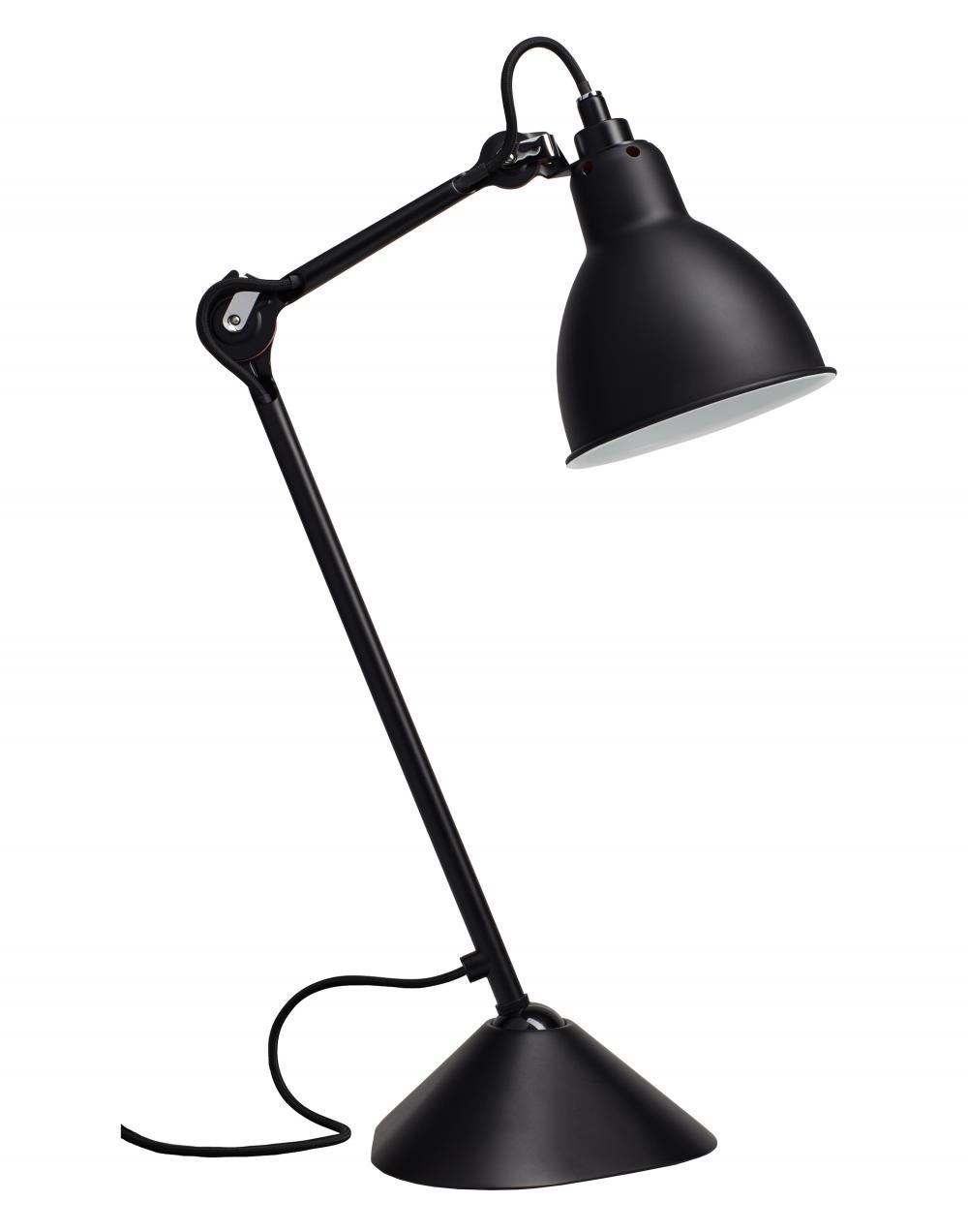 Lampe Gras 205 Table Lamp Satin Black Arm Black Shade Round