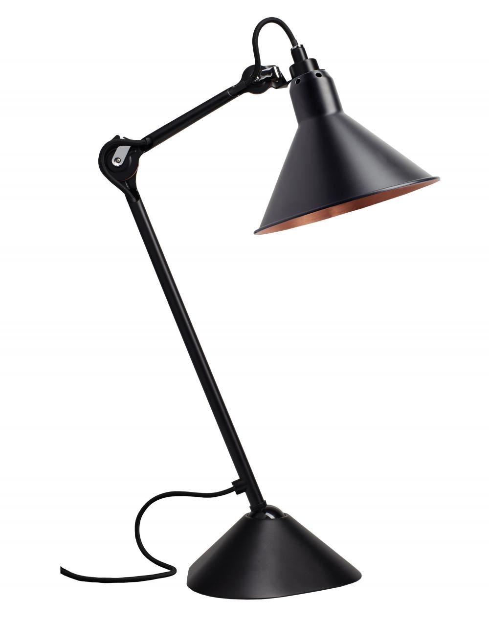 Lampe Gras 205 Table Lamp Satin Black Arm Black Shade With Copper Interior Conic