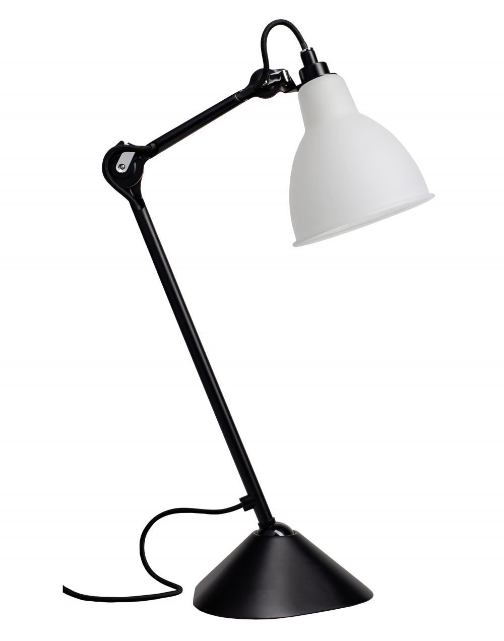 Lampe Gras 205 Table Lamp Satin Black Arm Frosted Glass Shade Round