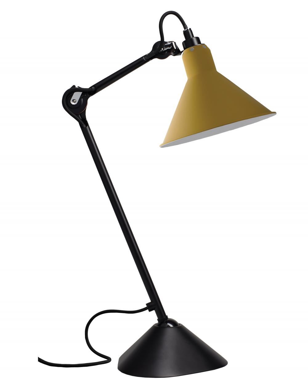 Lampe Gras 205 Table Lamp Satin Black Arm Yellow Shade Conic