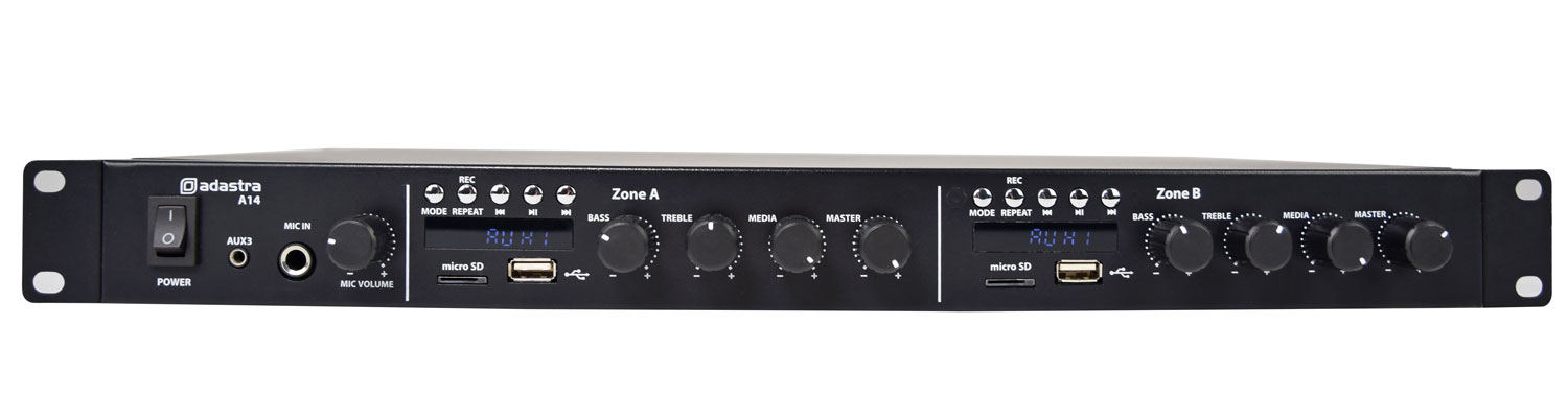 Adastra A14 Dual Stereo Mixer-Amplifier PA System 4 x100W 1U