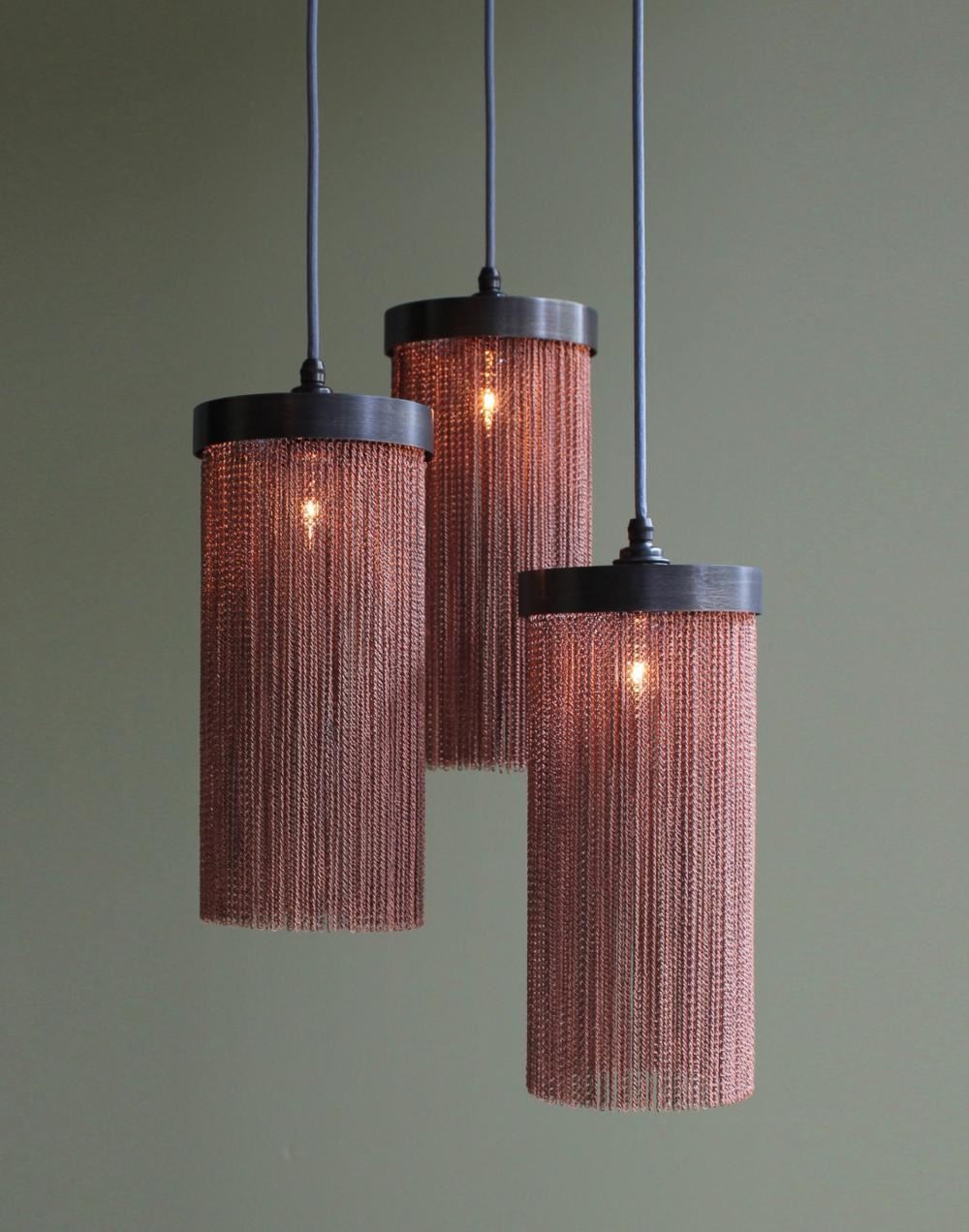 Tigermoth Copper Chain Maxi Pendant Flat Nickel With Gunmetal Flex Silver Designer Pendant Lighting