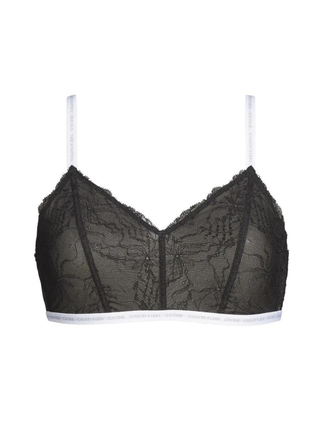 This is classic Calvin Klein with a twist. This triangle bralette combines the Calvin Klein signature banding with delicate lace for a unique loungewear set. The cups have no padding and are covered with slightly sheer lace which gives good coverage. The waistband is elasticated for comfort as you can lounge in style or wear this bralette all day with ease. The straps and band are both branded and adjustable.  Quirky triangle bralette Non wired and non padded for comfort Elasticated band with hook and eye closure Composition - 82% Nylon &pipe; 18% Elastane Listed in UK sizes  46442-89006-1189771 QF5987E (001) Triangle Bra