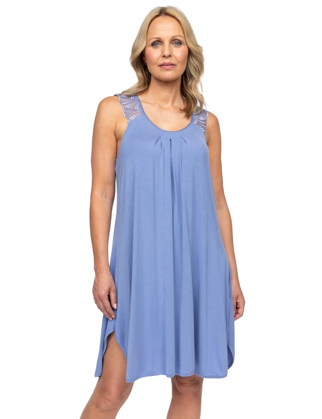 Choose classic comfort with the Brooke jersey swing nightdress by Cyberjammies Nora Rose. Featuring a sleeveless design that falls just above the knee, this sumptuous nightdress is a perfect addition to any sleepwear wardrobe. It's crafted from exceptionally soft jersey fabric that's sustainably sourced for your peace of mind, boasting a graceful-shaped bottom hem with chic splits. Elegant details like the feminine rounded neckline and beautiful shell lace shoulders make every evening unforgettable, complementing the relaxed swing silhouette that flatters your curves. For an even more enticing bedtime ensemble, why not shop coordinating nightwear from the Nora Rose Brooke collection?