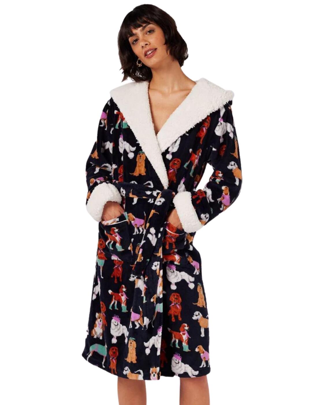 Create the ultimate fluffy experience for those cosy nights in with the Chelsea Peers dressing gown. This fuzzy, fleecy dressing gown is not only effortlessly stylish but also wonderfully snug and warm, with its knee-length design and tie-around waistband providing a supportive fit. Plus, with its cute dog print and contrasting trims this flattering nightwear option just looks adorable! And if that wasn't enough it even features convenient pockets so you can carry your phone or other small items from room to room.  Fuzzy, fleecy dressing gown Knee length for a snug fit Cute dog print Cosy hooded design Contrasting trims Tie around the waist for a supportive fit Convenient pockets Country of origin: China Composition: 100% Polyester Listed in UK sizes  62219-107553 CW3022RDOG Dressing Gown