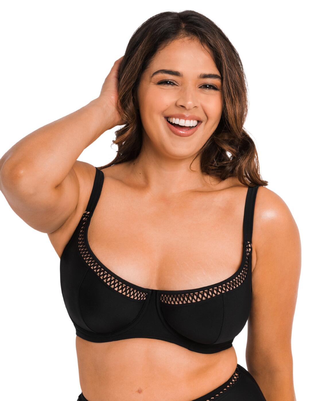 This First Class bikini top from Curvy Kate is a truly comfortable way to show up on the beach in style. The classic balcony design accentuates your neckline and, together with the underwired cups, supports and shapes your bust. The cheeky criss-cross pattern on top of the cups gives this simplistic design a little something extra. Elasticated fabric makes this bra comfortable to wear, and with the adjustable and multiway shoulder straps, you can adapt this bikini top to your best fit.  Balcony-style neckline Smooth elastic material Adjustable multiway shoulder straps Swimwear clicker back closure Underwired Non-padded Wear with matching coordinates Country of origin: China Listed in UK sizes  54195-96912-1253464 CS020306 Balcony Bikini Top