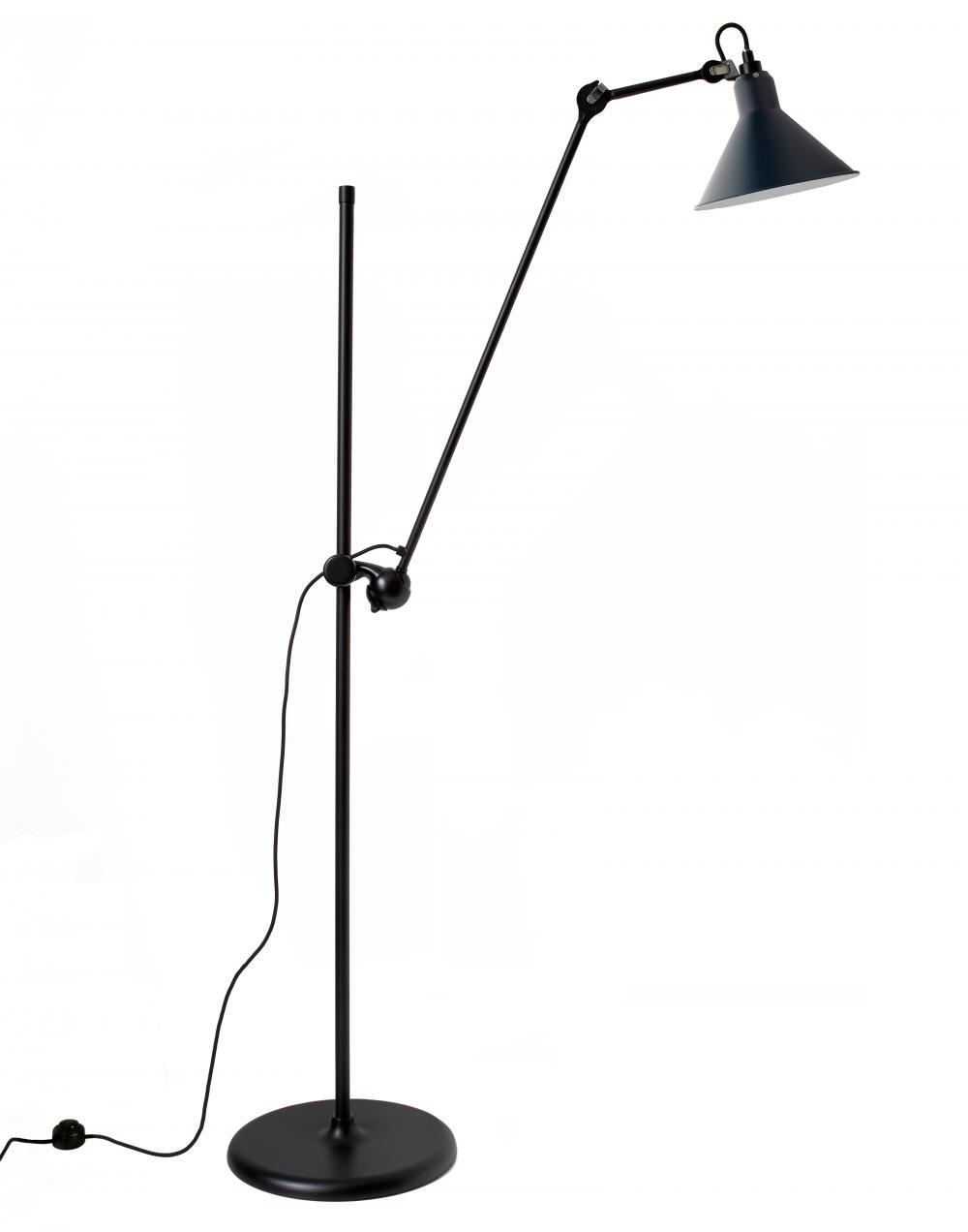 Lampe Gras 215 Floor Lamp Blue Shade Black Body Conical Shade