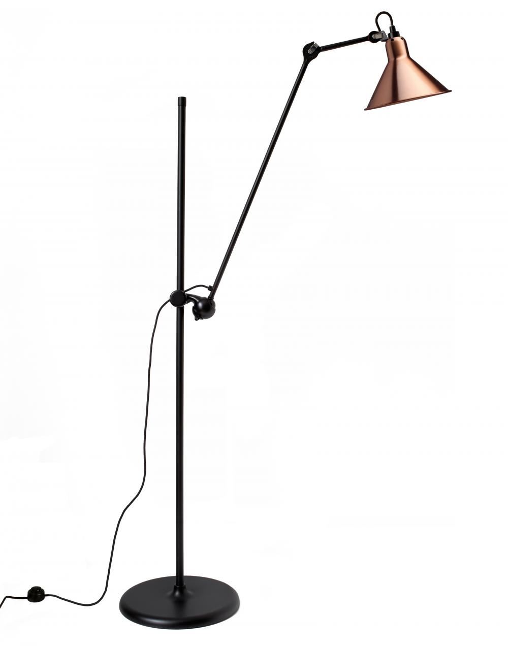Lampe Gras 215 Floor Lamp Copper Shade With White Interior Black Body Conical Shade