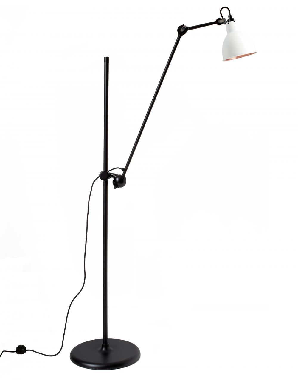 Lampe Gras 215 Floor Lamp White Shade With Copper Interior Black Body Round Shade