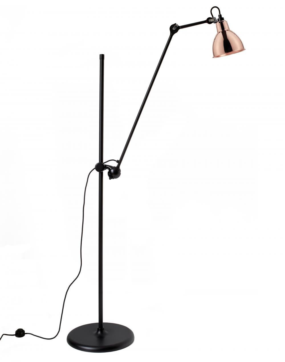 Lampe Gras 215 Floor Lamp Copper Shade With White Interior Black Body Round Shade