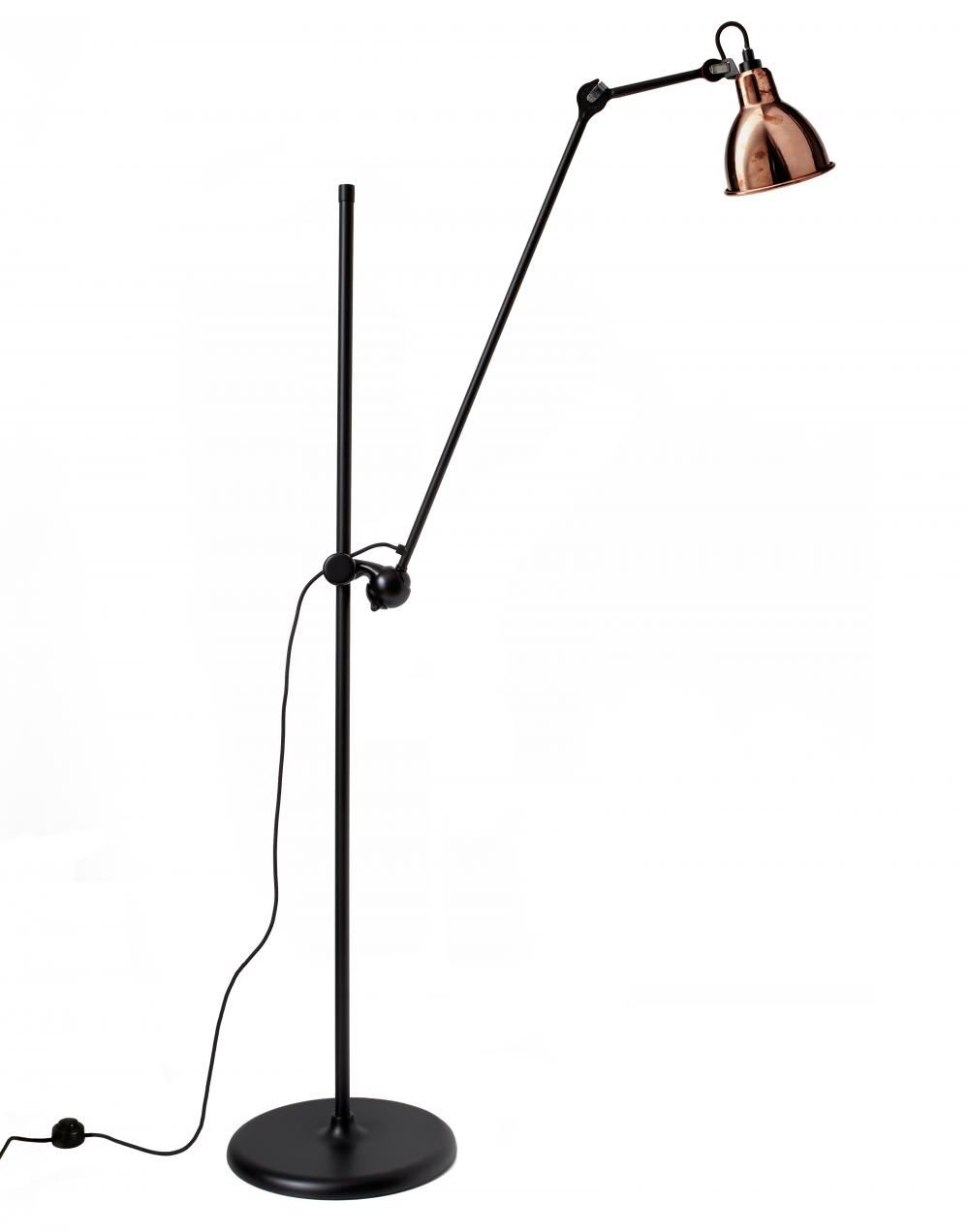 Lampe Gras 215 Floor Lamp Raw Copper Shade With White Interior Black Body Round Shade