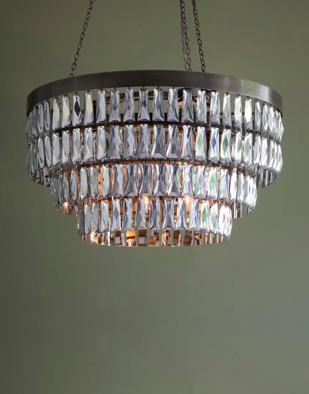 Shallow Chandelier Mirrored Crystal Large Flat Nickel