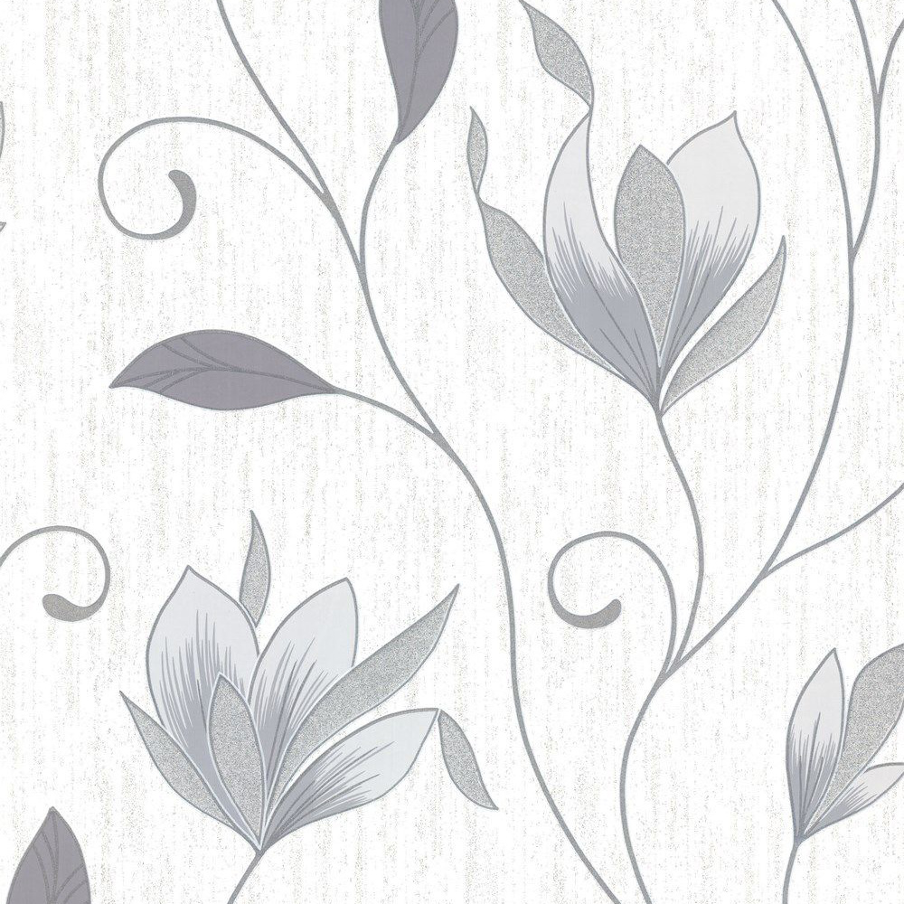 Synergy Floral Glitter Wallpaper Dove Grey Vymura M0852