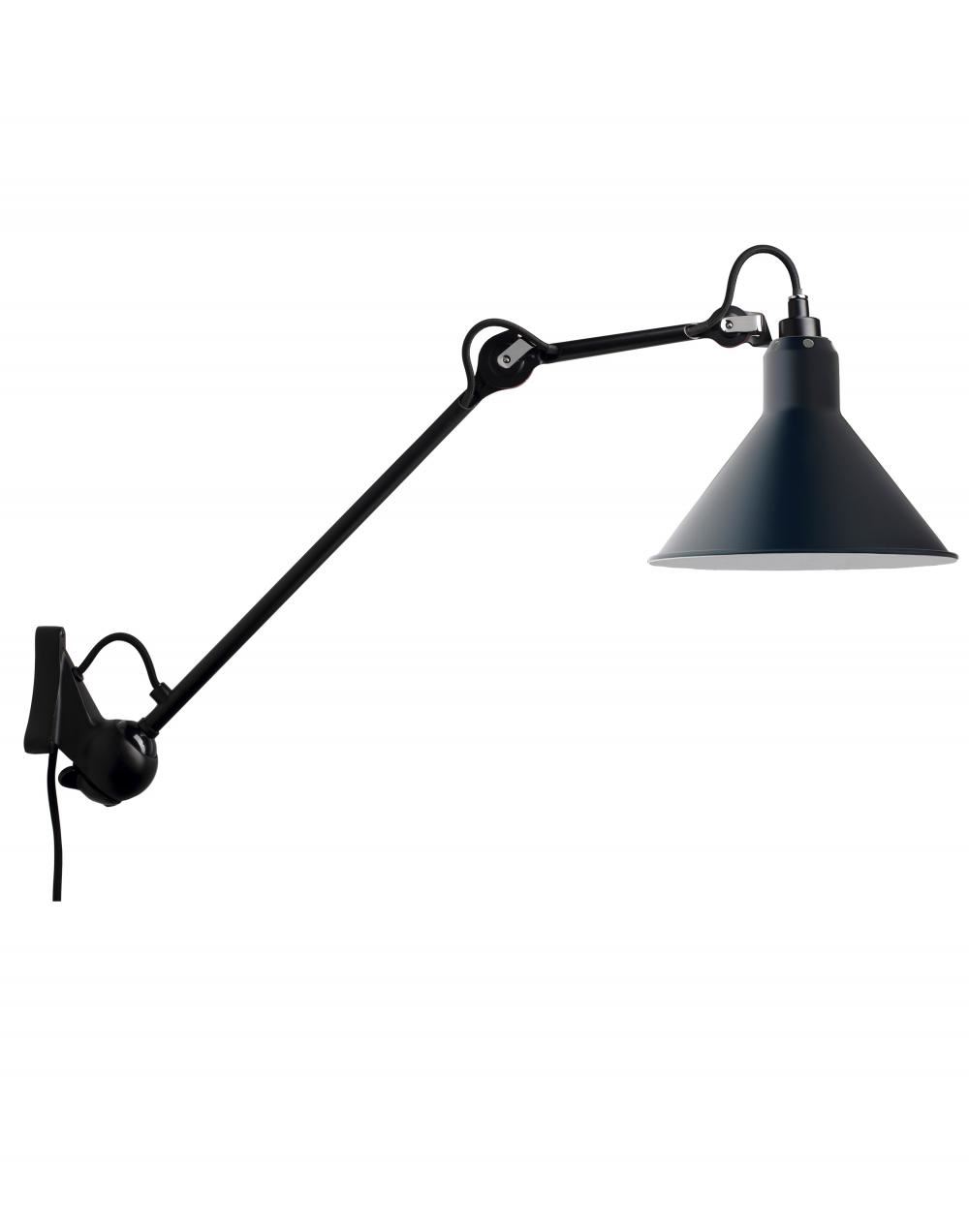 Lampe Gras 222 Wall Light Black Arm Blue Shade Conic Shade