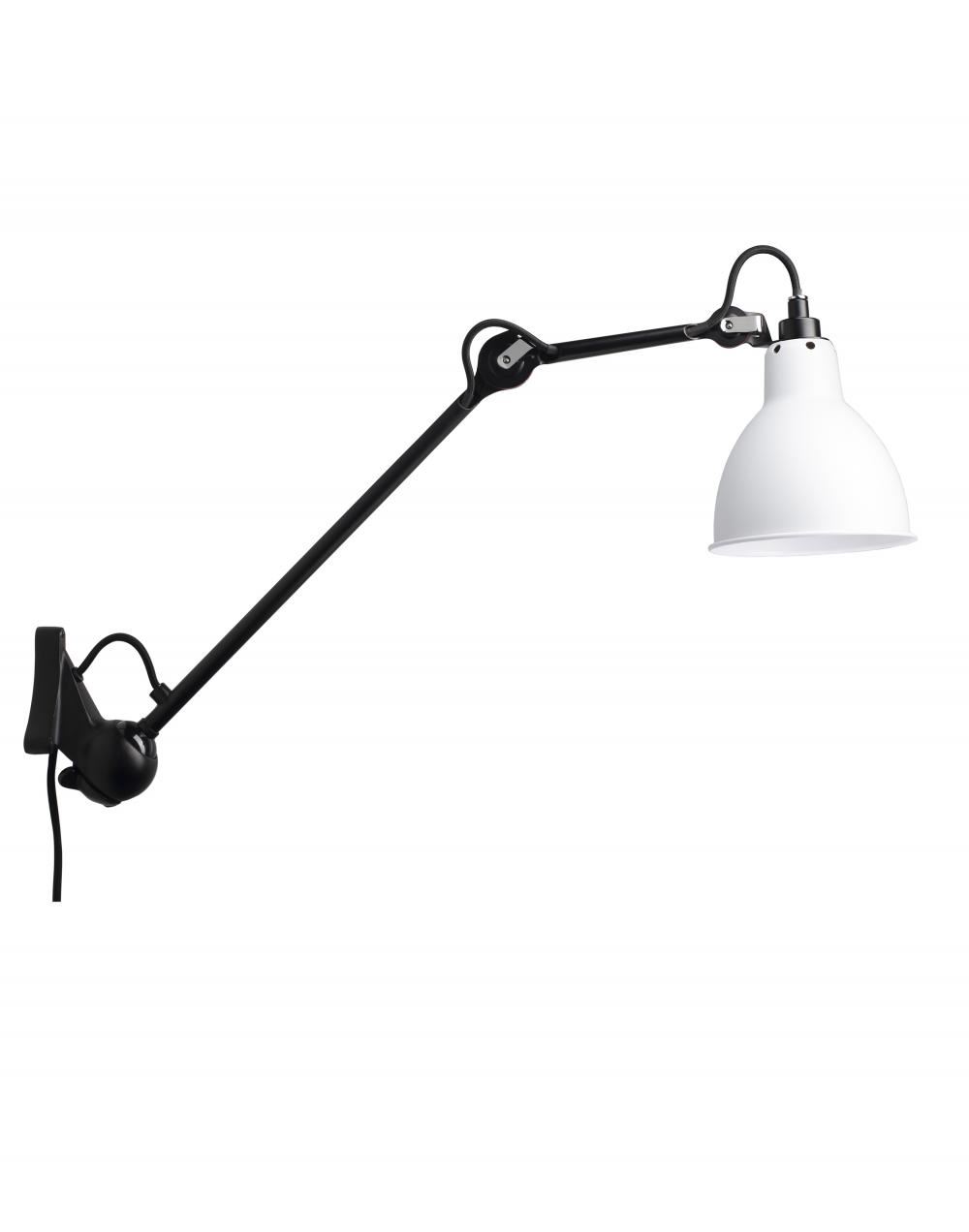 Lampe Gras 222 Wall Light Black Arm White Shade Round Shade