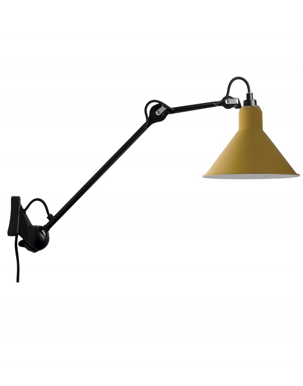 Lampe Gras 222 Wall Light Black Arm Yellow Shade Conic Shade