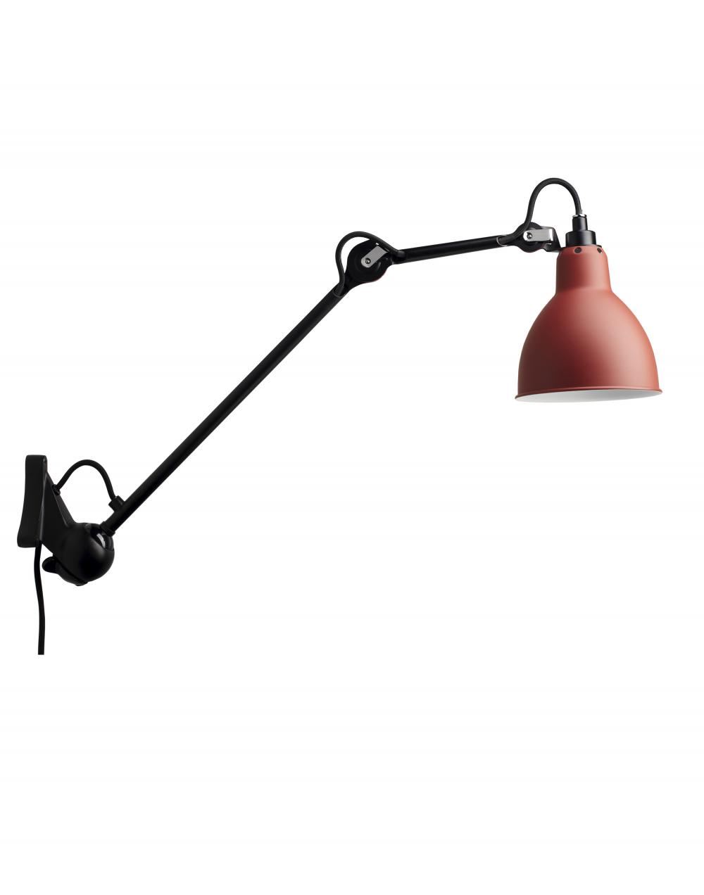 Lampe Gras 222 Wall Light Black Arm Red Shade Round Shade