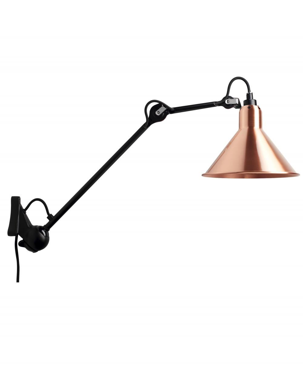 Lampe Gras 222 Wall Light Black Arm Copper Shade With White Interior Conic Shade