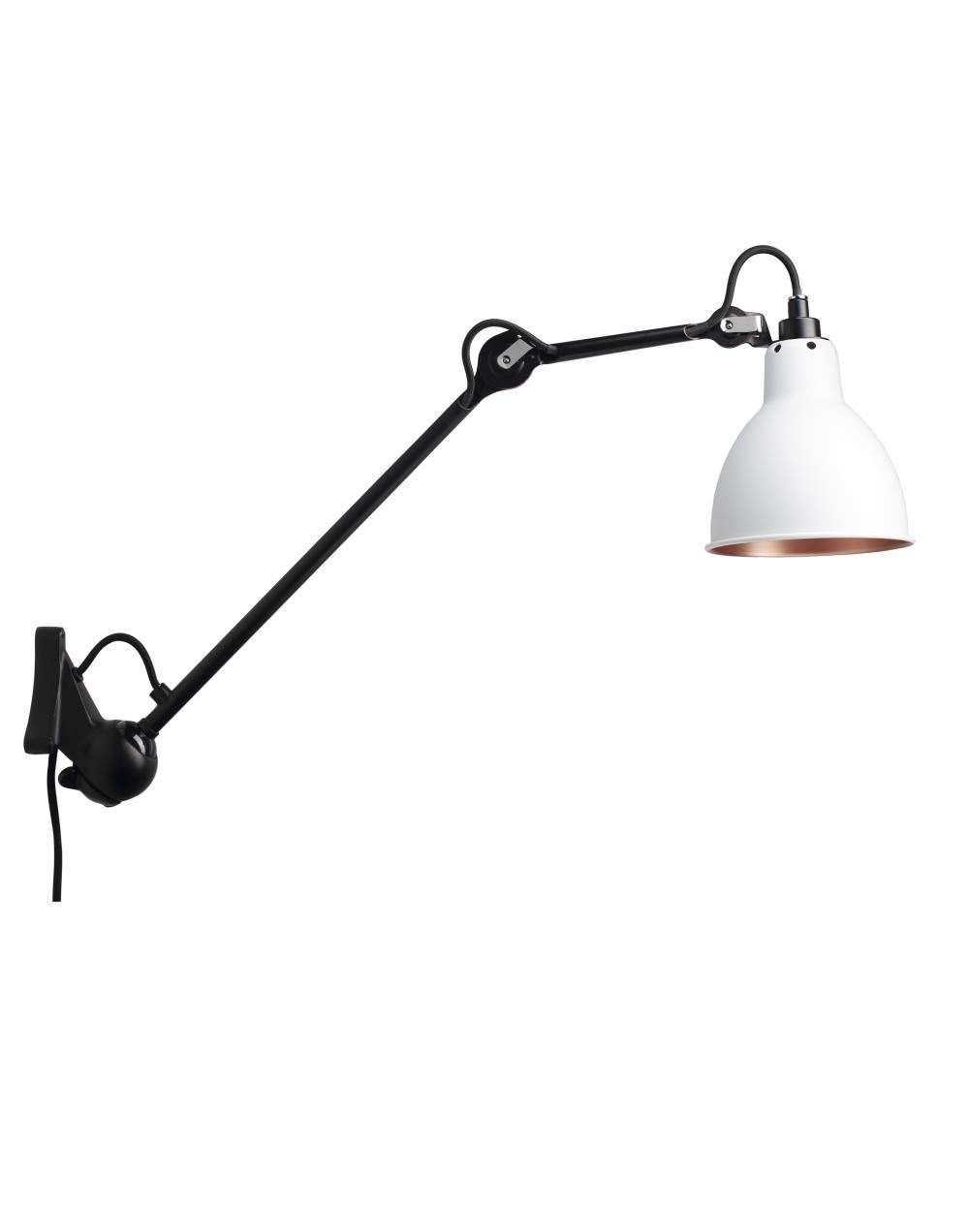 Lampe Gras 222 Wall Light Black Arm White Shade With Copper Interior Round Shade