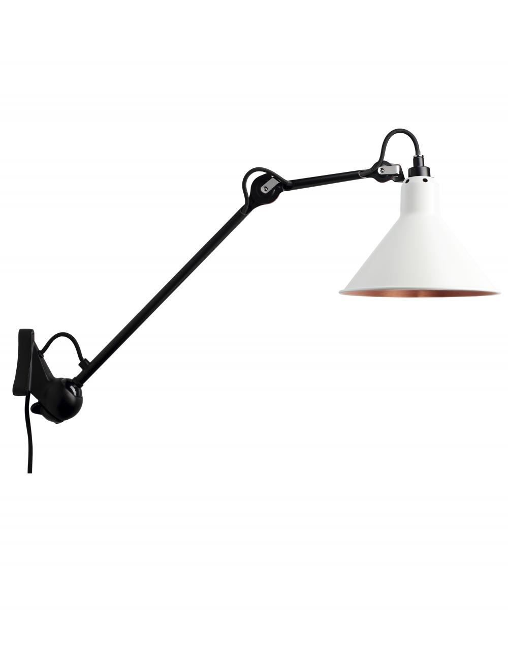 Lampe Gras 222 Wall Light Black Arm White Shade With Copper Interior Conic Shade
