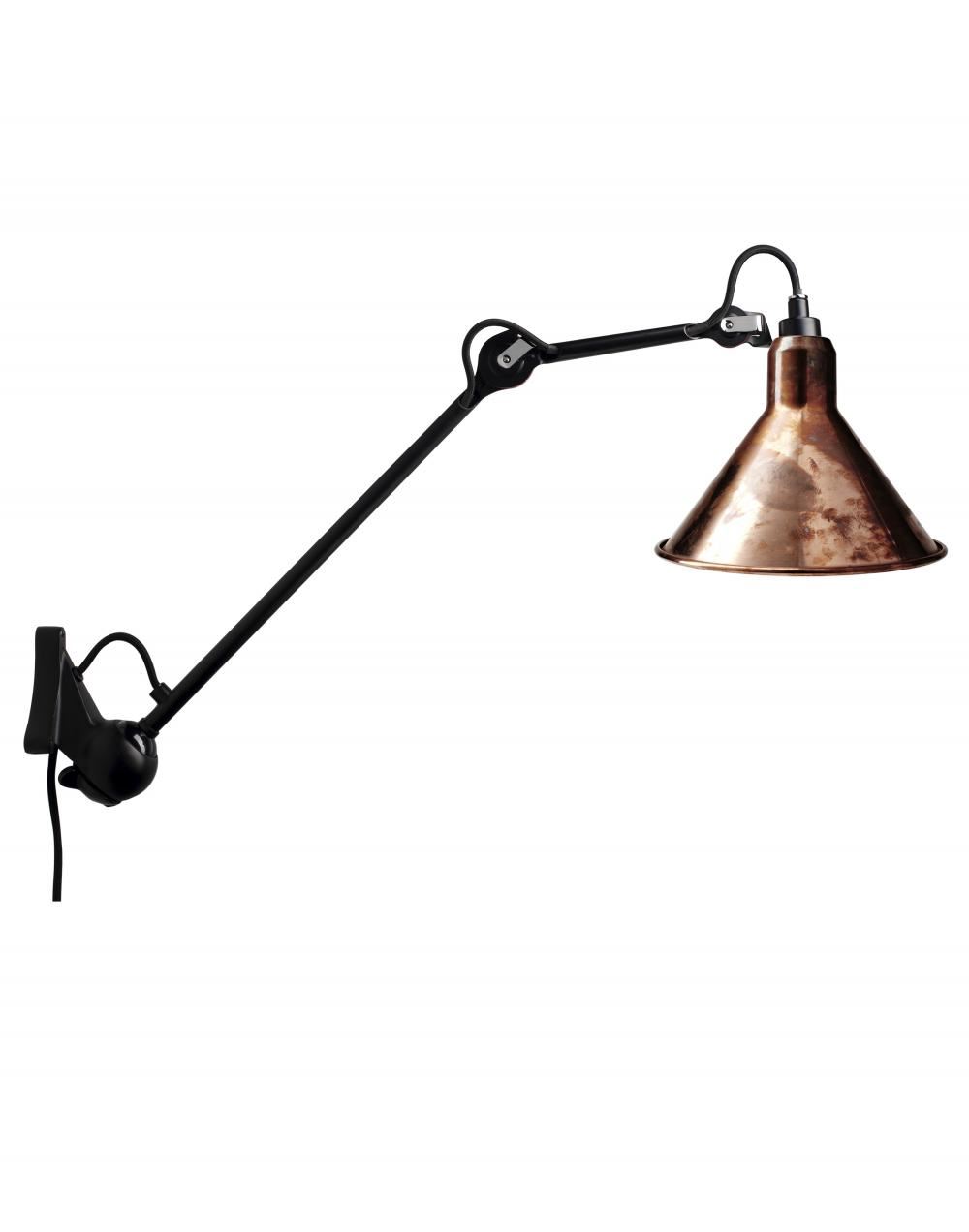 Lampe Gras 222 Wall Light Black Arm Raw Copper Shade Conic Shade