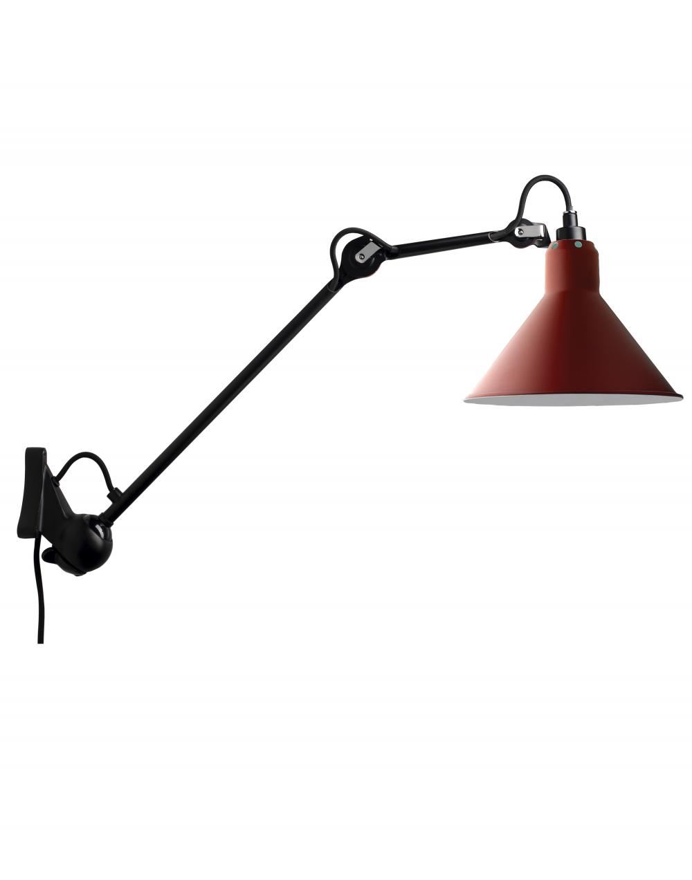 Lampe Gras 222 Wall Light Black Arm Red Shade Conic Shade