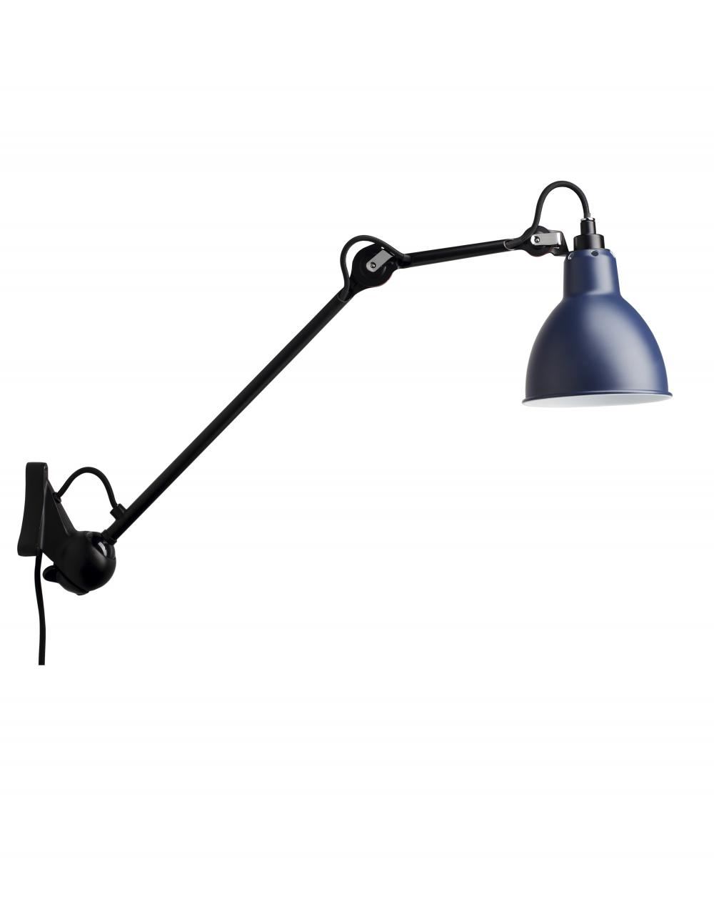 Lampe Gras 222 Wall Light Black Arm Blue Shade Round Shade
